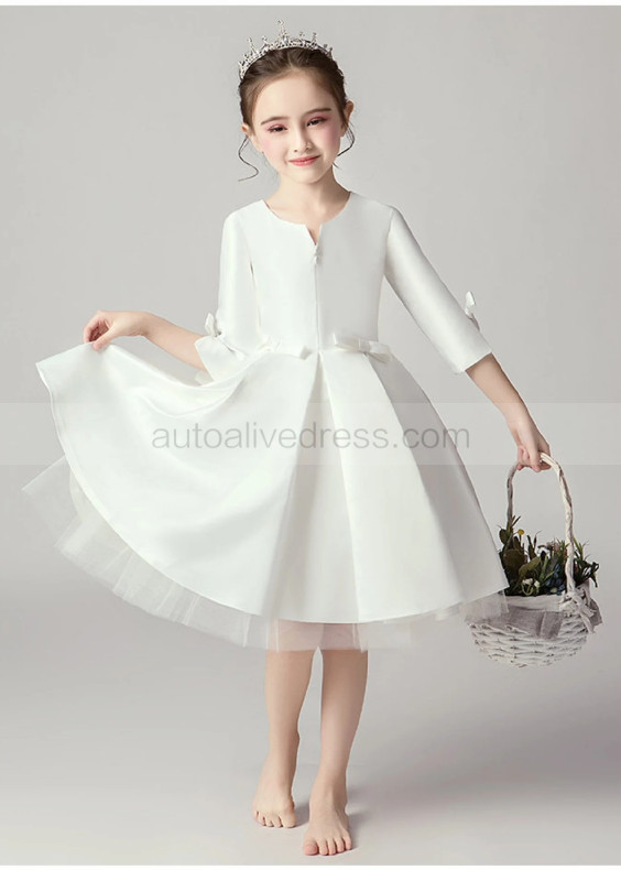 Ivory Satin Tulle Cute Flower Girl Dress